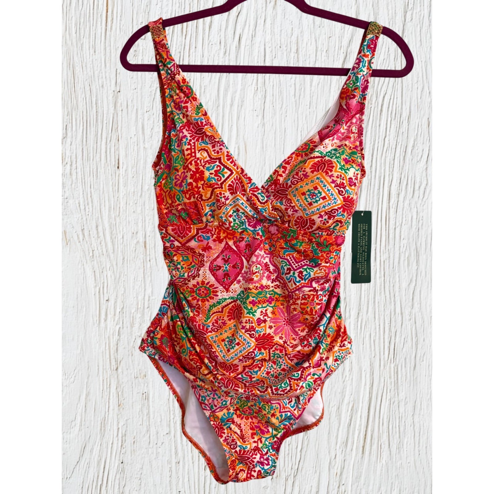 Nwt $116 Ralph Lauren Slimming Fit Swimsuit Sz 12 Paisley Print Underwire Beach